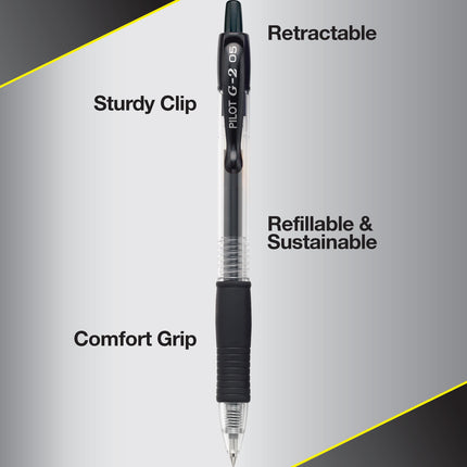 Bolígrafos Pilot G2 Retráctiles de Tinta Gel Premium, Punta Extra Fina, Negro, Caja de 12 -31002