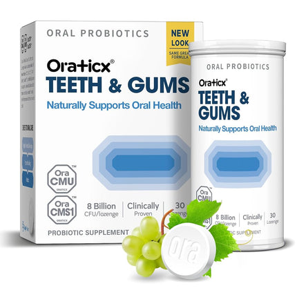 OraTicx Probiotique Dentaire Dents & Gencives, Soutient Naturellement la Santé Bucco-dentaire et l'Immunité, Supplément Probiotique Oral 8 Milliards d'UFC, Saveur Raisin 30 Pastilles 1 Unité