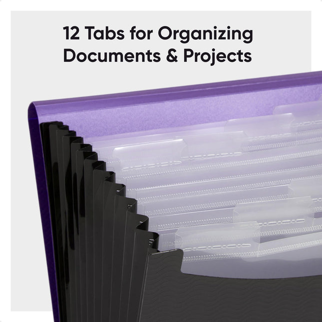 Smead Expanding File, 12 Pockets, Elastic Closure, Letter Size, Wave Pattern Purple/Black (70862)