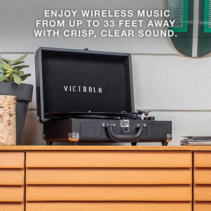 Platine vinyle portable Victrola Journey Bluetooth – avec haut-parleurs intégrés, platine 3 vitesses, sortie RCA, prise casque (marron foncé)