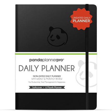 Panda Planner Pro - Best Daily Planner for Happiness & Productivity - 8.5 x 11" Softcover - Undated Day - Guaranteed to Get You Organized - Gratitude & Goals 6 Month Journal (Black)