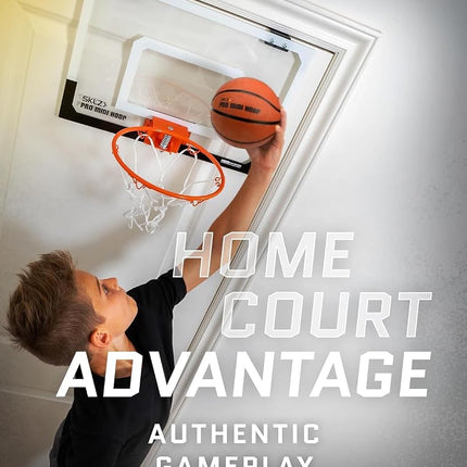 SKLZ 18" Mini Basketball Hoop with Shatterproof Backboard, Breakaway Rim, Heavy Duty Net, 5" Ball - Over-Door Mounts for Office, Dorm, Bedroom