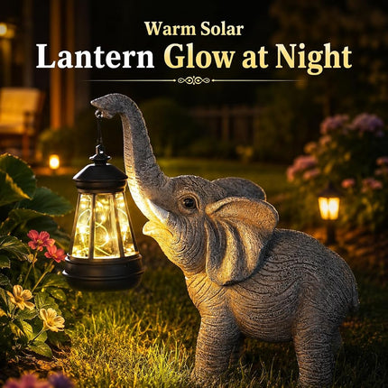 Solar Garden Statue Lights Elephants Figurine with Solar Lantern, Outdoor Yard Decorations for Patio Porch Home, Christmas Elephant Gifts for Women - Unique Housewarming Gifts