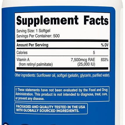 Nutricost Vitamin A 25000 IU, 500 Softgels, Non-GMO, Gluten Free
