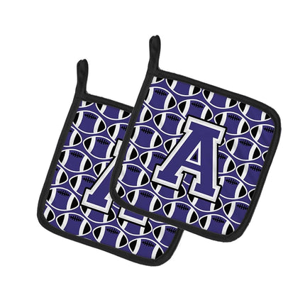Caroline's Treasures Letter a football Purple & White Pair of Pot Holders, 7.5HX7.5W, Multicolor