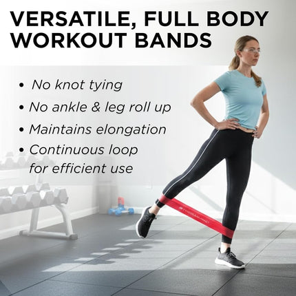 Lot de 4 bandes de résistance TheraBand, Kit de 4 boucles de 30 cm pour les entraînements des jambes et des fessiers, Niveaux débutant à avancé pour l'exercice, la rééducation, la physiothérapie, les étirements, la musculation
