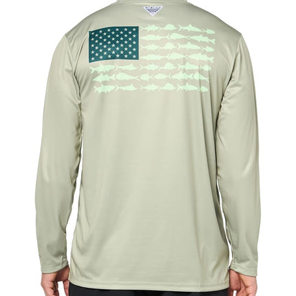 Columbia Men's Terminal Tackle PFG Fish Flag Long Sleeve, Smokey Sage/Key West, X-Small