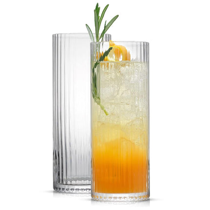 JoyJolt Fluted Highball Glasses – ELLE 16oz Tall Drinking Glasses. 2 Ribbed Highball Glasses. Gin and Tonic Glasses, Cocktail Glasses, Juice Tumblers & Water Glasses. Vintage Style Drinking Glasses