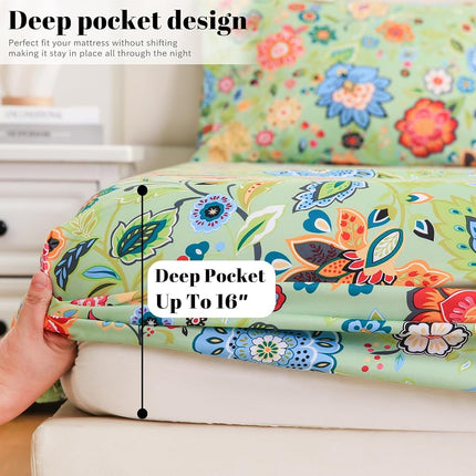 Bedlifes Floral Pattern Bed Sheet Set Full Size, 16" Deep Pocket 4PCS