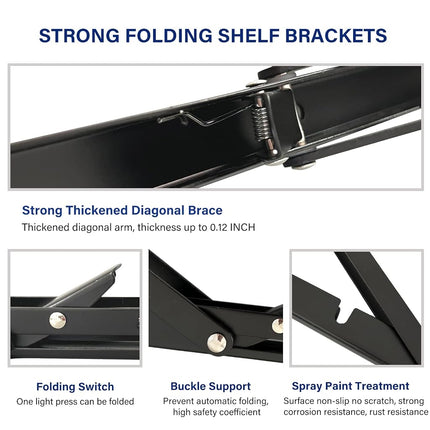 Folding Shelf Brackets, 8 Inch Heavy Duty Foldable Brackets for Wall Mounted Table, 4 Pcs Collapsible Space-Saving Shelf Supports