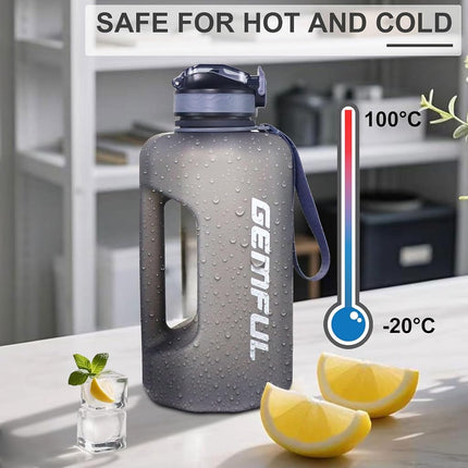 GEMFUL 2.2L Large Water Bottle with Straw Leakproof Bottle with Time (Grey)