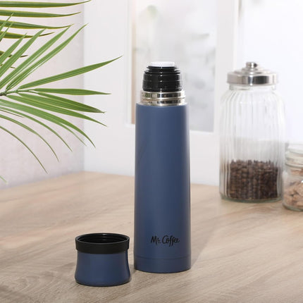 Mr. Coffee Silverleaf 23 oz Stainless Steel Thermal Bottle – Double Wall Vacuum Insulated Travel Mug with Leak-Proof Lid, Blue – Hot & Cold Beverage Flask for Work, Commute, or Camping