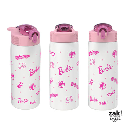 Zak Designs Barbie Botella de agua para viajes y el hogar, 560 ml, acero inoxidable con aislamiento al vacío, con tapa de boquilla de cierre, asa de transporte incorporada, diseño a prueba de fugas (Barbie)