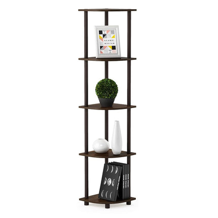 Furinno TURN-N-TUBE Set of 2, 5-Tier Corner Shelf, Bookcase, Walnut