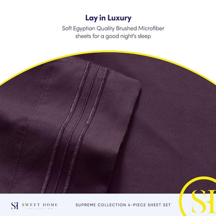 Parure de draps collection 1800 Supreme – Draps en microfibre brossée douce de qualité égyptienne – Parure de lit de luxe avec drap plat, drap-housse et 2 taies d'oreiller