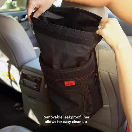 Poubelle de voiture anti-débordement Lusso Gear, pour détritus – Doublure amovible et poches de rangement – Garde la voiture, l'auto, le moteur propre, organisé et sans odeur – Grande capacité de 9 L (noir)