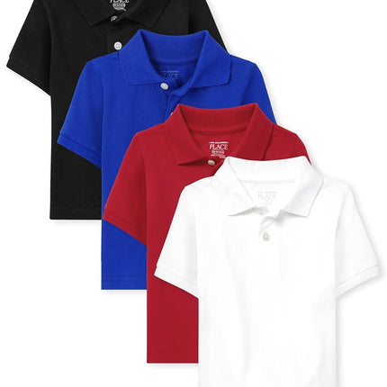 The Children's Place Boys' Multipack Short Sleeve Pique Polos, Nautico/Classic Red 4-Pack, Medium