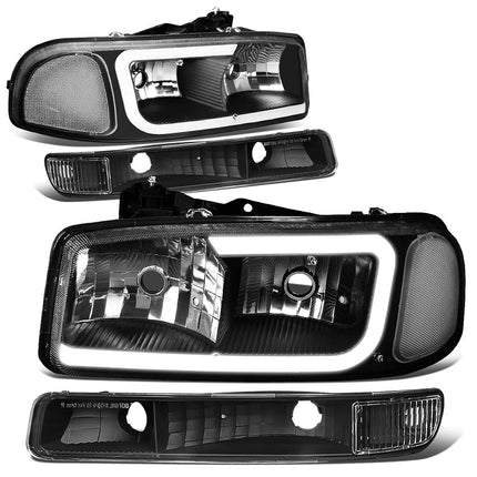 DNA MOTORING HL-LB2-SIERRA99-BK-CL1 Black Housing Bumper Lights+Headlights With LED DRL Replacement Compatible with 99-06 Sierra