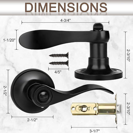 Hasmikit 5 Pack Matte Black Door Handles Privacy Door Levers, Heavy Duty Bed and Bath Door Locks Interior Door Knobs, Reversible Keyless Wave Lever Door Handles