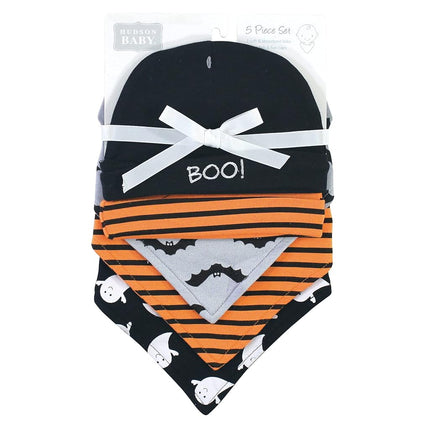 Hudson Baby Set de babero y diadema o gorro de algodón unisex para bebé, fantasma, talla única