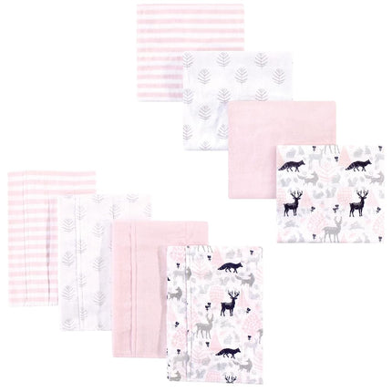 Langes et chiffons de rots en flanelle de coton pour bébé, unisexe, Hudson Baby, 8 pièces, motif linogravure forêt, taille unique