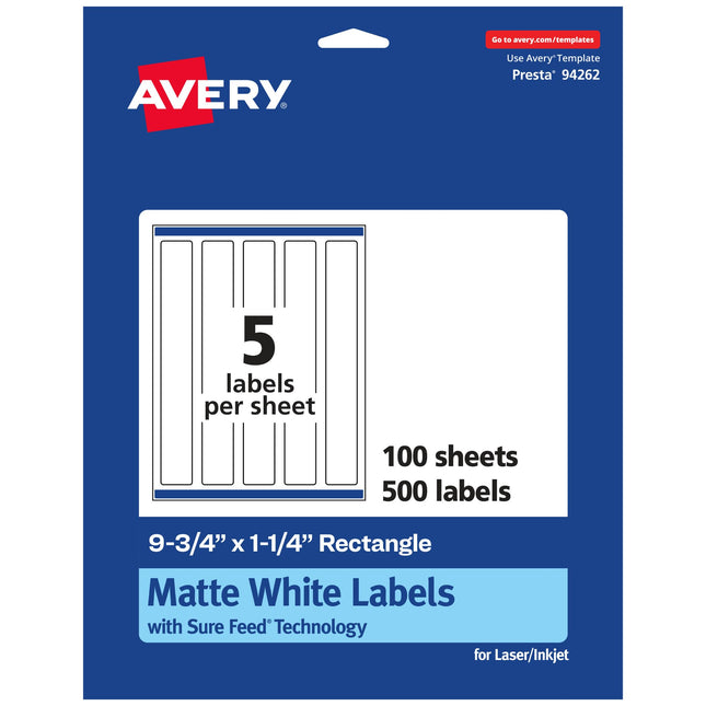 Avery Matte White Rectangle Labels with Sure Feed,