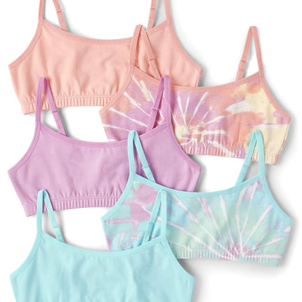 The Children's Place Bralette para niña, paquete de 5 teñido anudado, talla XL