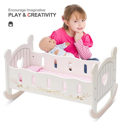 ROBUD Wooden Baby Doll Crib, Baby Doll Bed Toys, Fits Up to 18 Inch Doll Accessories
