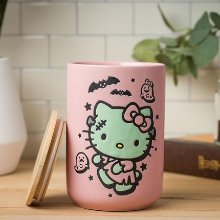 Silver Buffalo Sanrio Hello Kitty Halloween Spooky Frankenstein Frankenkitty Ceramic Cookie Snack Candy Jar with Airtight Bamboo Lid (Small)
