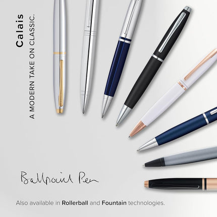 CROSS Calais Ballpoint Pen in Chrome and Blue Lacquer incl. Premium Gift Box – Refillable Medium Ballpen