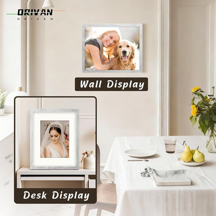 ORIVAN 11x14 Picture Frame Wood Display Picture 8x10 with Mat Vintage White