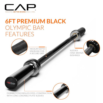 CAP 24lb 6ft Olympic Barbell, Black, Strength Training