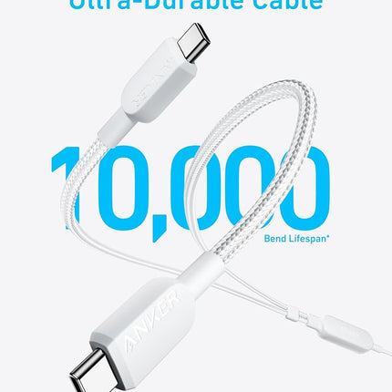 Anker 4 ft 2-in-1 USB C to USB C Cable, 140W Max, Fast Charging for iPhone 16 Series, Galaxy S24, MacBook, iPad, and More (USB 2.0, Braided, White)