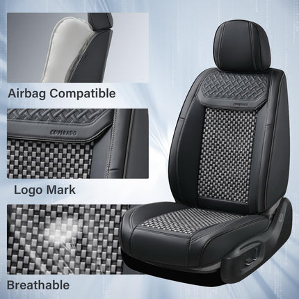 Coverado Leather Seat Covers for Car, Waterproof Car Seat Covers Full Set, 2 in 1 Conversions Car Seat Cover Protector Car Accessories Universal Fit for Most Cars SUVs and Trucks（Black&Gray