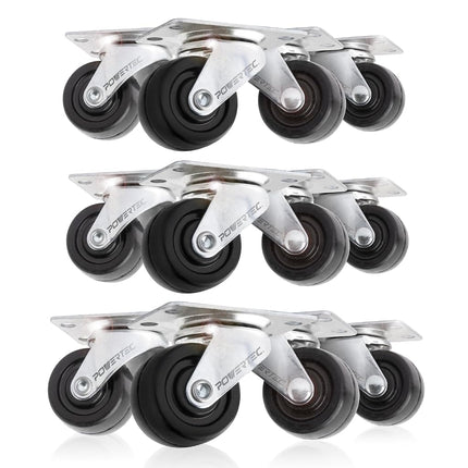 Juego de 4 ruedas giratorias POWERTEC de 1-1/2 pulgadas con capacidad de carga de 160 lb, ruedas resistentes con placa, ruedas de goma para muebles, carros, plataformas rodantes y bancos de trabajo (17209V)