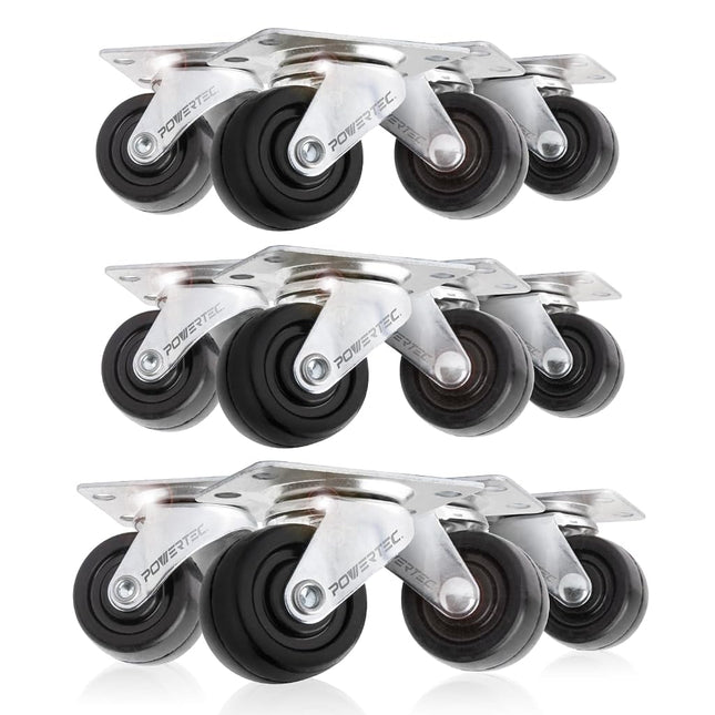 POWERTEC 1-1/2 Inch Swivel Caster Wheels Set of 4 with 160 lbs Loads, Heavy Duty Plate Casters, Rubber Castor Wheels for Furniture, Cart, Dolly and Workbenches (17209V)