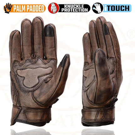 Milwaukee Leather MG7514 Gants de moto en cuir marron pour homme compatibles écran tactile avec paume en gel et protection des phalanges - Taille XL