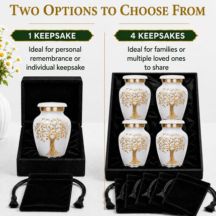 Trupoint Memorials Small Urns for Human Ashes Keepsake, Tree of Life Decorative Mini Cremation Urn for Adult Men and Women, Small White
