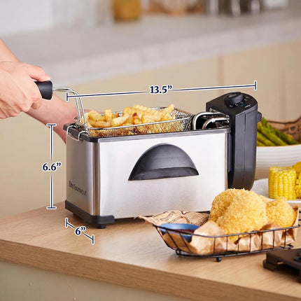 Elite Gourmet EDF2100 Electric Immersion Deep Fryer Removable Basket AdjCatable Temperature, Lid with Viewing Window and Odor Free Filter, 2 Quart / 8.2 cup