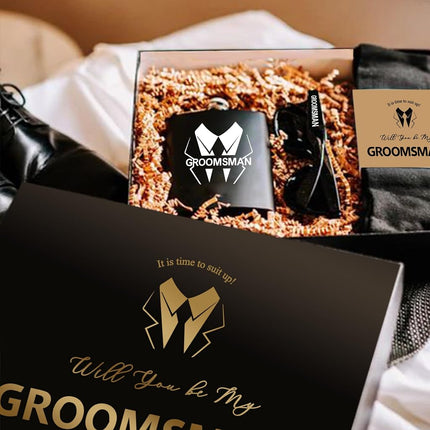 PartyGifts&beyond 8 Pcs Groomsmen Proposal Gift Box 6 Will You Be My Groomsman Gift Box and 2 Will You Be My Best Man Box(BK-B)