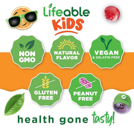 Lifeable Vitamin D3 1000 IU + K2 100mcg - for Kids - Great Tasting Natural Flavor Gummy Supplement Vitamins - Gluten Free Vegetarian and Non-GMO Chewable - for Strong and Healthy Bones - 60 Gummies