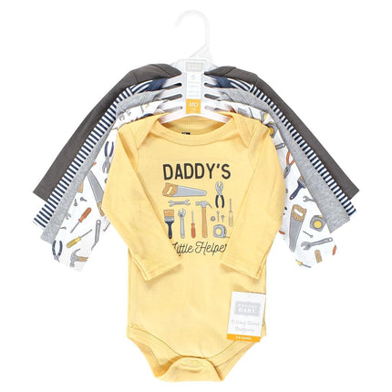 Pañaleros de algodón de manga larga unisex Hudson Baby, paquete de 5 de trabajo de construcción, 9-12 meses, paquete de 5 de trabajo de construcción, 9-12 meses