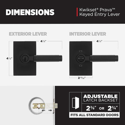 Kwikset Prava Entry Door Handle with Lock and Key, Secure Keyed Reversible Lever Exterior, for Front Entrance and Bedrooms, Matte Black, Pick Resistant Smartkey Rekey Security and Microban