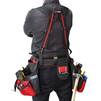 MELOTOUGH Tool Belt with Suspenders Braces Pro Framer Combo System-Magnetic Tool Pouch Build Heavy Duty Carpenter Tool Belt and Multi Function Tool Belt Suspenders（Red)