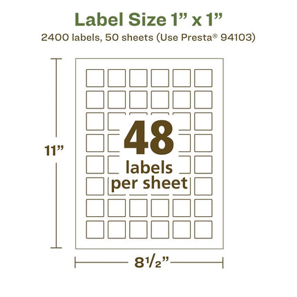 Avery EcoFriendly Matte White Recycled Square Labels, 1" x 1", Print-to-The-Edge, Matte White Labels, Permanent Label Adhesive, Laser/Inkjet, 2,400 Printable Labels