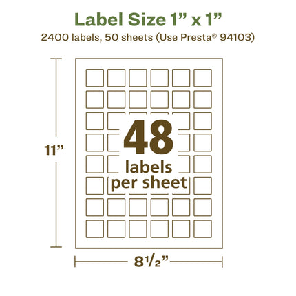 Avery EcoFriendly Matte White Recycled Square Labels, 1" x 1", Print-to-The-Edge, Matte White Labels, Permanent Label Adhesive, Laser/Inkjet, 2,400 Printable Labels