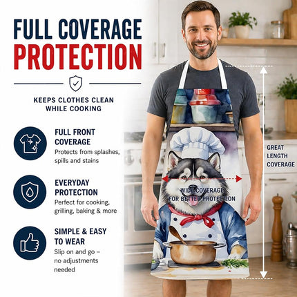 Caroline's Treasures Alaskan Malamute The Chef Apron Cooking Kitchen Server Baking Crafts Gardening for Adult Women Men, Unisex, Large, Multicolor