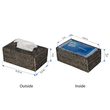 KOUBOO Loma Rectangular Rattan Tissue Box Cover - Kleenex Tissue Boxes, Tissue Box Holder, Decorative Box, Kitchen, Bedroom, Office (Black Wash)