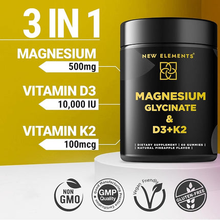 New Elements Vitamin D3 Gummies 5000 IU Made in USA, Immune Support, Bone Health, Joint Support, High Potency Chewable Vitamin D3 Supplement for Adults, Vegan, Pectin Based, Non-GMO, Gluten Free
