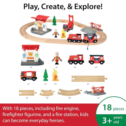 BRIO World Fire and Rescue Firefighter Set for Kids Age 3 Years Up - Wooden Railway Train Accessories and Add Ons